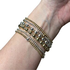 Mixed Gold and Silver Elastic Beaded Wrap Bracelets Quantity 6 - Women’s Jewelry